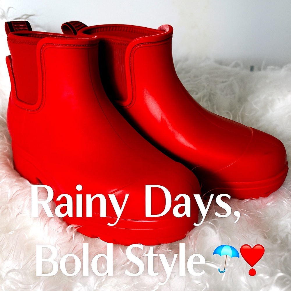 UGG Red Waterproof Chelsea Rain Boots | Women’s Rubber Ankle Booties